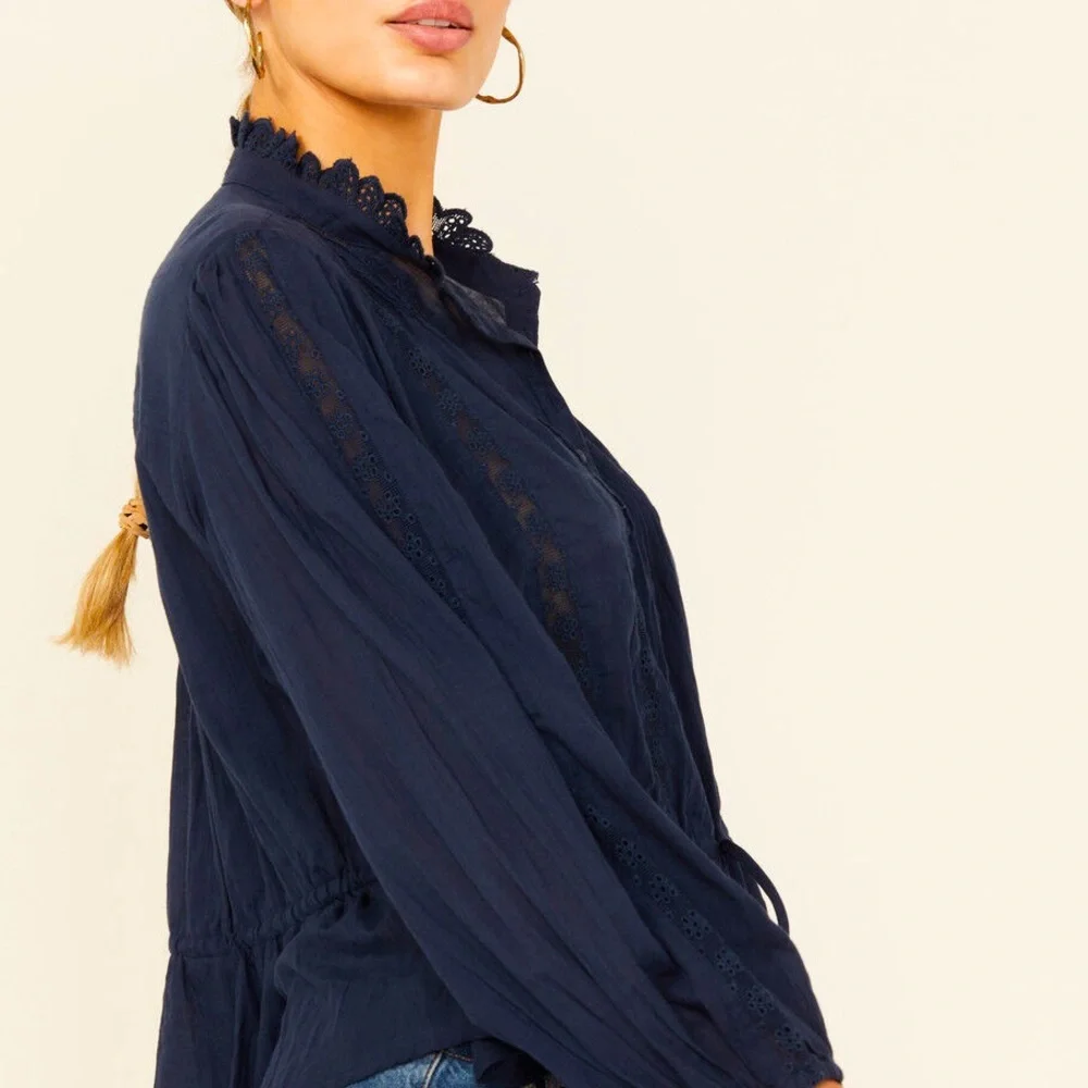 Free People Best of Me Long Sleeve Embroidered Blouse, NEW